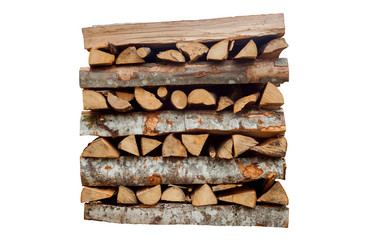 stack or pile of cut wood isolated on white background