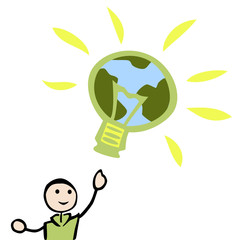 concept_eco friendly_man finger point to light bulb_planet_glow_by jziprian
