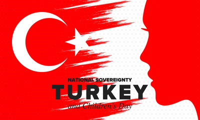 National Sovereignty and Children’s Day in Turkey. National holiday, celebrated annual in April 23. Turkish flag. Patriotic sign and elements. Poster, card, banner and background. Vector illustration