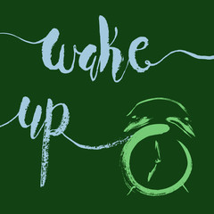Background with the text 'wake up' and the clock alarm. Time.  - 328401421