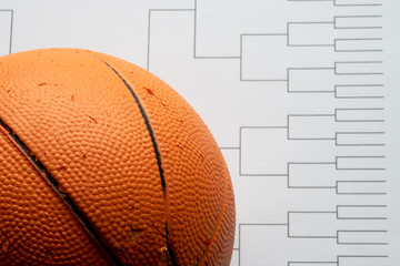 Blank bracket grid on white paper with basketball on top
