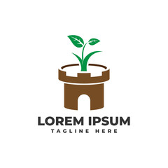 Strong Plants with Potted Castles Logo Vector Icon Illustration