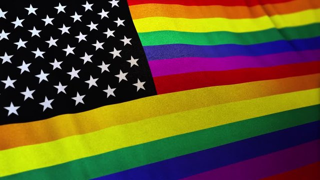 Seamlessly looping 3D animation of a LGBT pride flag with added canton of the flag of the United States