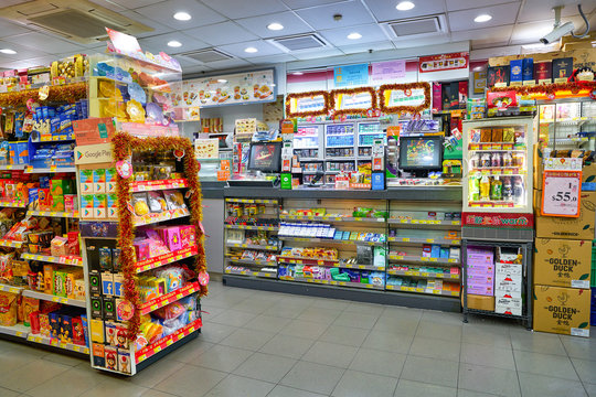 HONG KONG, CHINA - CIRCA JANUARY, 2019: interior shot of 7-eleven convenience store in Hong Kong.