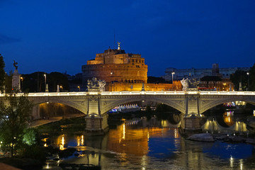 Castel St. Angelo (also called the  Mausoleum of Hadrian) and the bridge Ponte Vittorio Emanuele II...