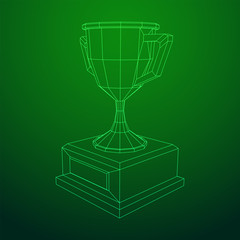 Winner trophy cup. Award concept. Wireframe low poly mesh vector illustration