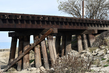 Multiple pylons to hold a railroad bridge