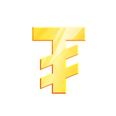 MNT Golden tugric symbol on white background. Finance investment concept. Exchange Mongolian currency Money banking illustration. Business income earnings. Financial sign stock vector
