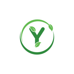 Initial Y Letter with Leaf Logo Design Vector