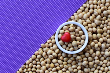 Raw soybeans (Glycine max) displayed in containers