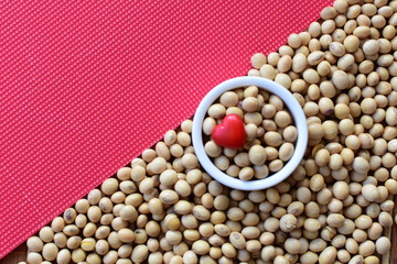 Raw soybeans (Glycine max) displayed in containers