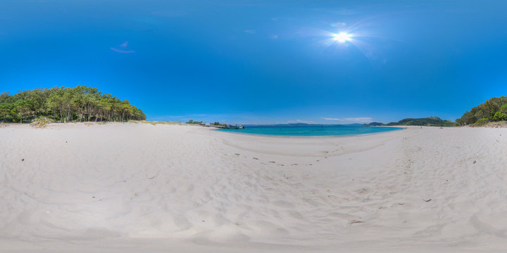 360 photo of the famous beach of Rhodes in the Cies Islands
