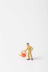 Man planting beans on white background