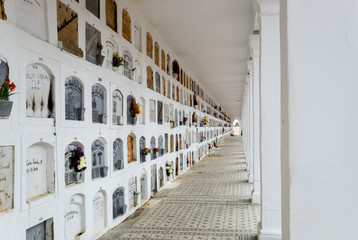 Fototapeta na wymiar Ancient Columbariums of Central Cemetery located in downton bogota city. This Cemetery was builted in 1836 and is a National Monument of Colombia