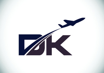 Initial Letter D and K with Aviation Logo Design, Air, Airline, Airplane and Travel Logo template.
