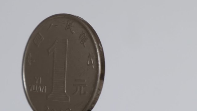 yi yuan coin from 2008 rotating over white background