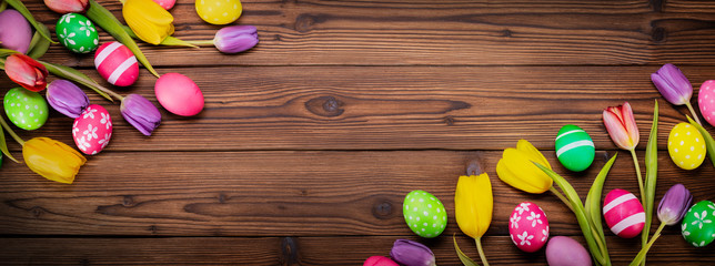 Easter eggs on woden background