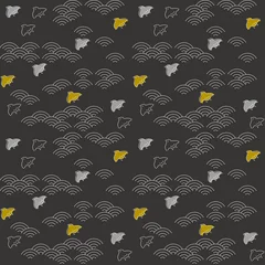 Gordijnen 和風刺繍パターン　千鳥と青海波（黒地） © Hachy Ocamy