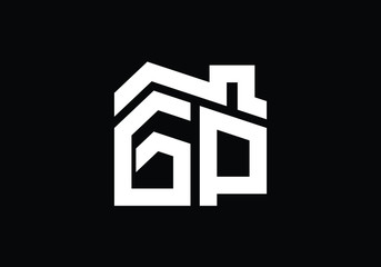 Initial Letter G and P with the roof. Real estate logo design concept.