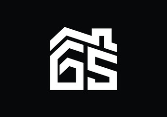 Initial Letter G and S with the roof. Real estate logo design concept.