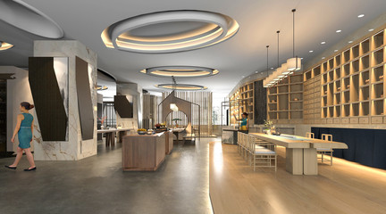 3d render of cafe house interior