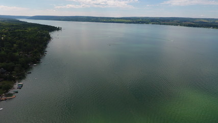 Aerial view of Skaneateles lake shoreline