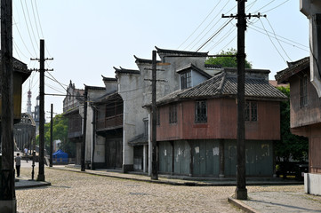 Fototapeta na wymiar Old buildings on the historic streets of Shanghai, China