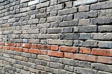 Brick wall background of old houses in Chinese towns