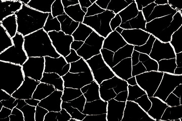 Filled black background with white cracked texture illustration.