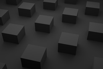 Minimal black background 3d geometric cubes, digital illustration