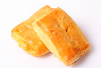 Close up puff pastry on a white background