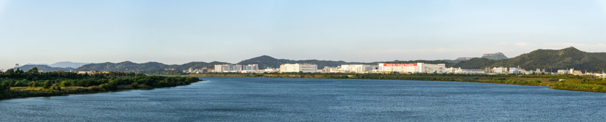 Fototapeta na wymiar Panoramic view of the both side of Nakdong river in Gumi-Si, South Korea.