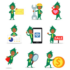 Set character of woman as fresh green peapod in healthy food.