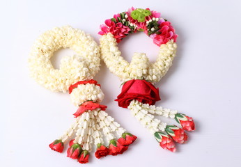 Thai garland colorful flower on white background