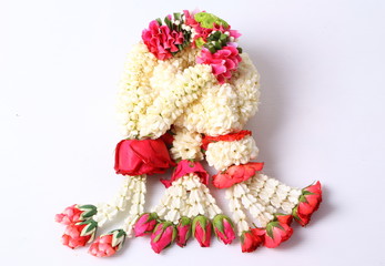 Thai garland colorful flower on white background