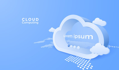 3d Clouds computing service. Digital technology background.