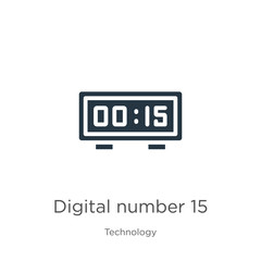 Digital number 15 icon vector. Trendy flat digital number 15 icon from technology collection isolated on white background. Vector illustration can be used for web and mobile graphic design, logo,