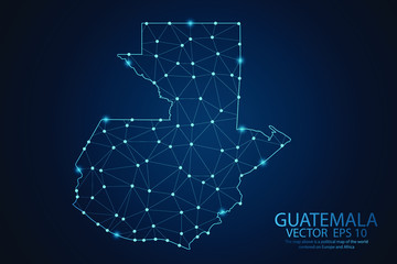 Abstract mash line and point scales on dark background with map of Guatemala. Wire frame 3D mesh polygonal network line, design sphere, dot and structure. Vector illustration eps 10.