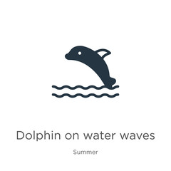 Dolphin on water waves icon vector. Trendy flat dolphin on water waves icon from summer collection isolated on white background. Vector illustration can be used for web and mobile graphic design,
