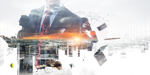 Productivity through technology concept . Mixed media