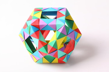 Colorful Geometric Origami Ball isolated on white background