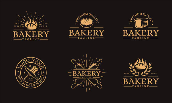 Set of Vintage retro hipster label emblem logo of bakery food, bread, pastry logo