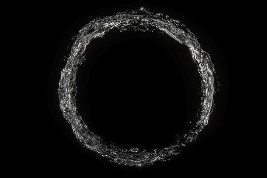 Water splash circle isolated on black color background. 3D Render illustration