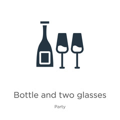 Bottle and two glasses icon vector. Trendy flat bottle and two glasses icon from party collection isolated on white background. Vector illustration can be used for web and mobile graphic design, logo,