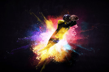 Obraz na płótnie Canvas American football player in action. Mixed media