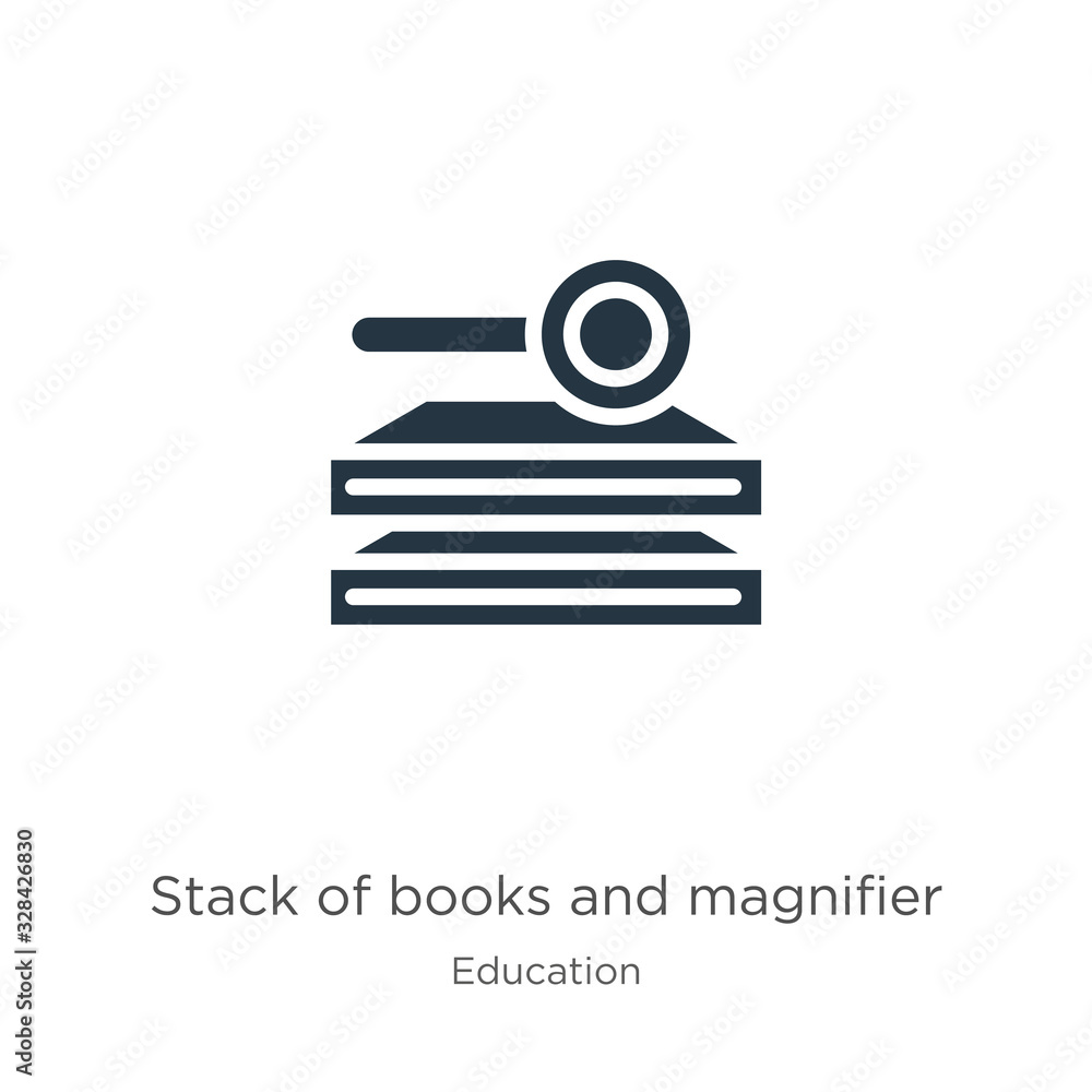 Poster stack of books and magnifier icon vector. trendy flat stack of books and magnifier icon from educati