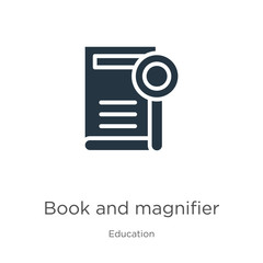 Book and magnifier icon vector. Trendy flat book and magnifier icon from education collection isolated on white background. Vector illustration can be used for web and mobile graphic design, logo,