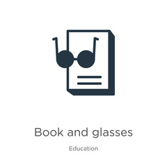 Book and glasses icon vector. Trendy flat book and glasses icon from education collection isolated on white background. Vector illustration can be used for web and mobile graphic design, logo, eps10