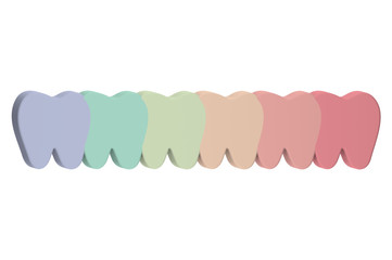 A row of teeth of multi colors or rainbow - dental cartoon 3d render flat style