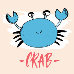 Cute Crab Cartoon Hand Drawn Animal Doodles Vector Illustration Background